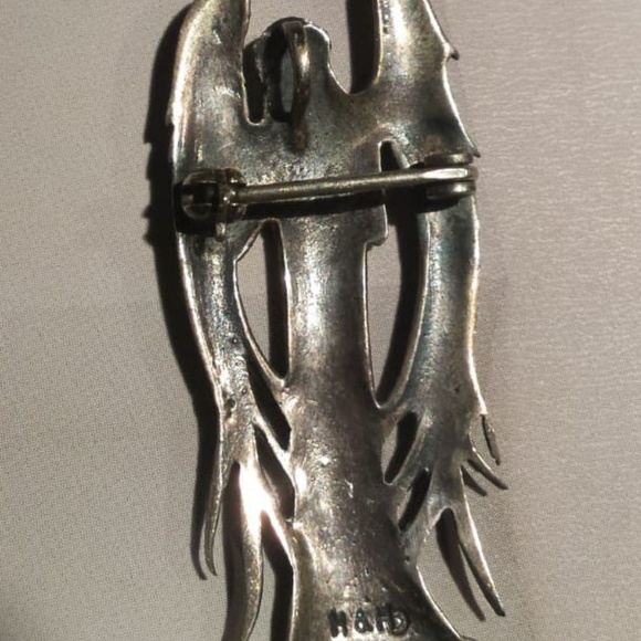 Art Deco Dark Angel Sterling Silver Brooch Pendant - Picture 4 of 6